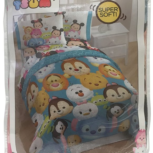 Disney Tsum Tsum 'Character' Teal Microfiber Twin Reversible Comforter - Picture 3 of 4